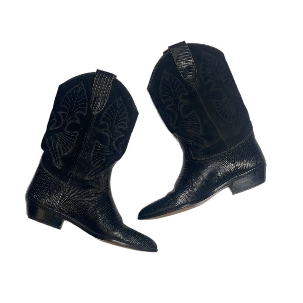 Vintage Brass Plum Black Suede and Leather Cowboy boots 7